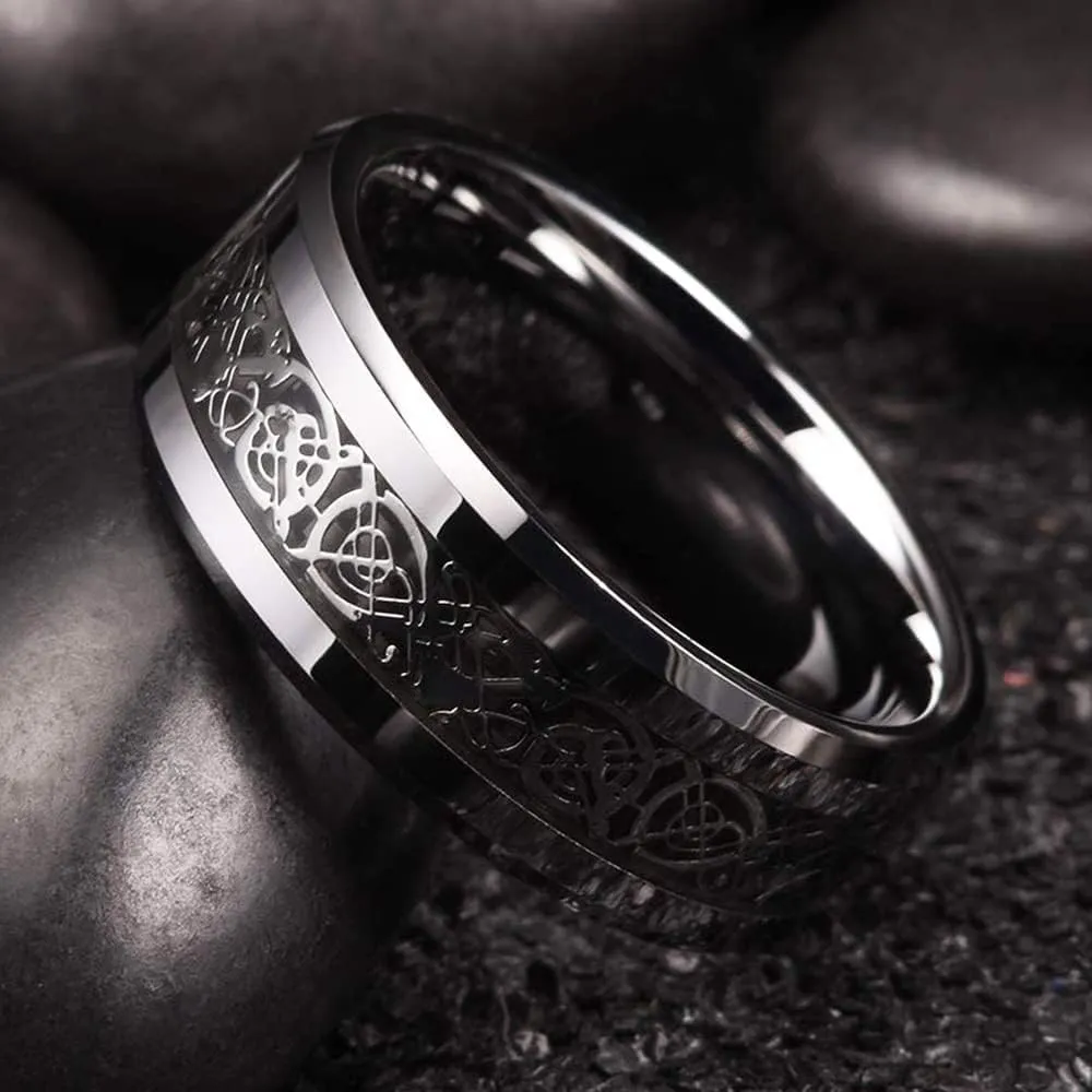 Infinite Love Heart Shaped Ring Set for Her and Him Silver Celtic Dragon Ring Matching Lover Couple Rings for Wedding Bands Anniversary Engagement Promise Rings Bridal Sets