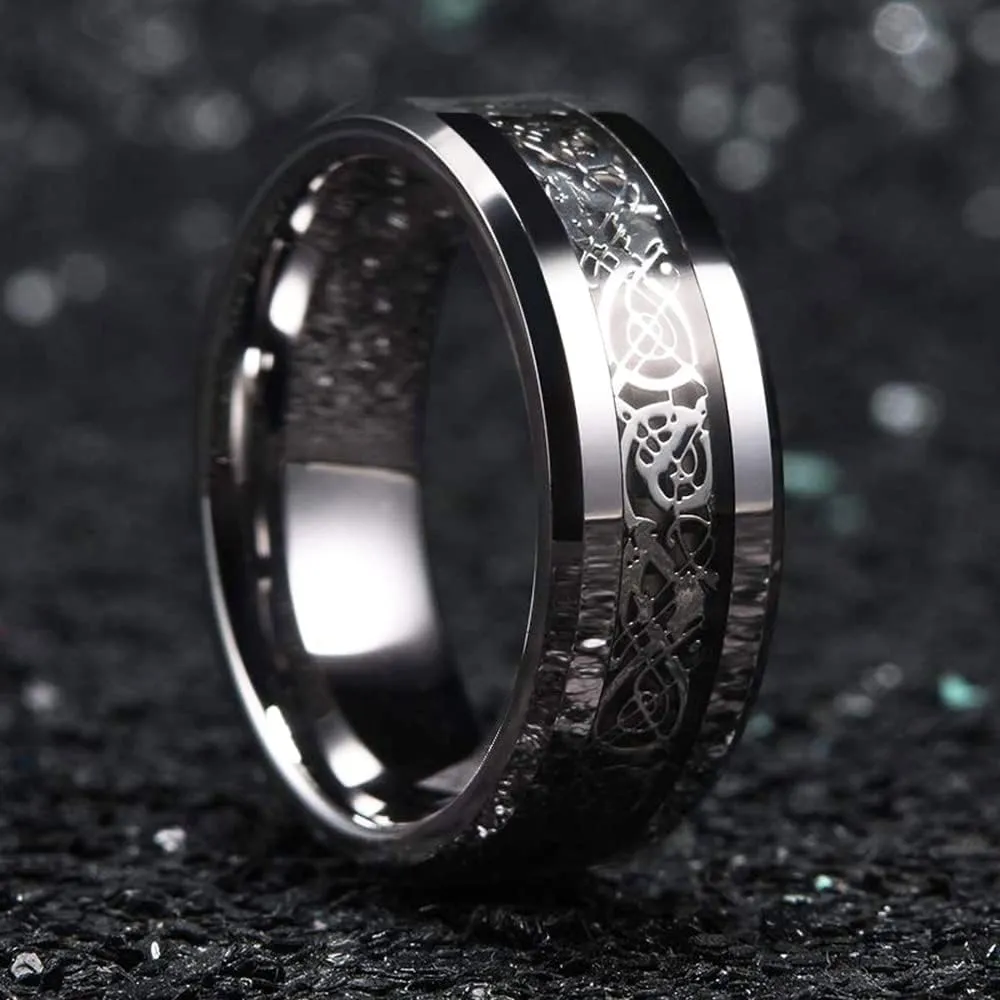 Infinite Love Heart Shaped Ring Set for Her and Him Silver Celtic Dragon Ring Matching Lover Couple Rings for Wedding Bands Anniversary Engagement Promise Rings Bridal Sets