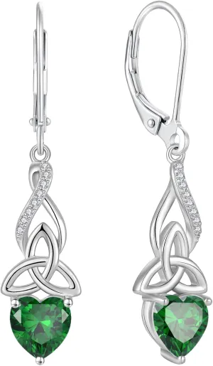 Infinity Celtic Knot Earrings for Women 925 Sterling Silver Dangle Drop Leverback Earirngs with Birthstone Irish Good Luck Jewelry Gifts for Her