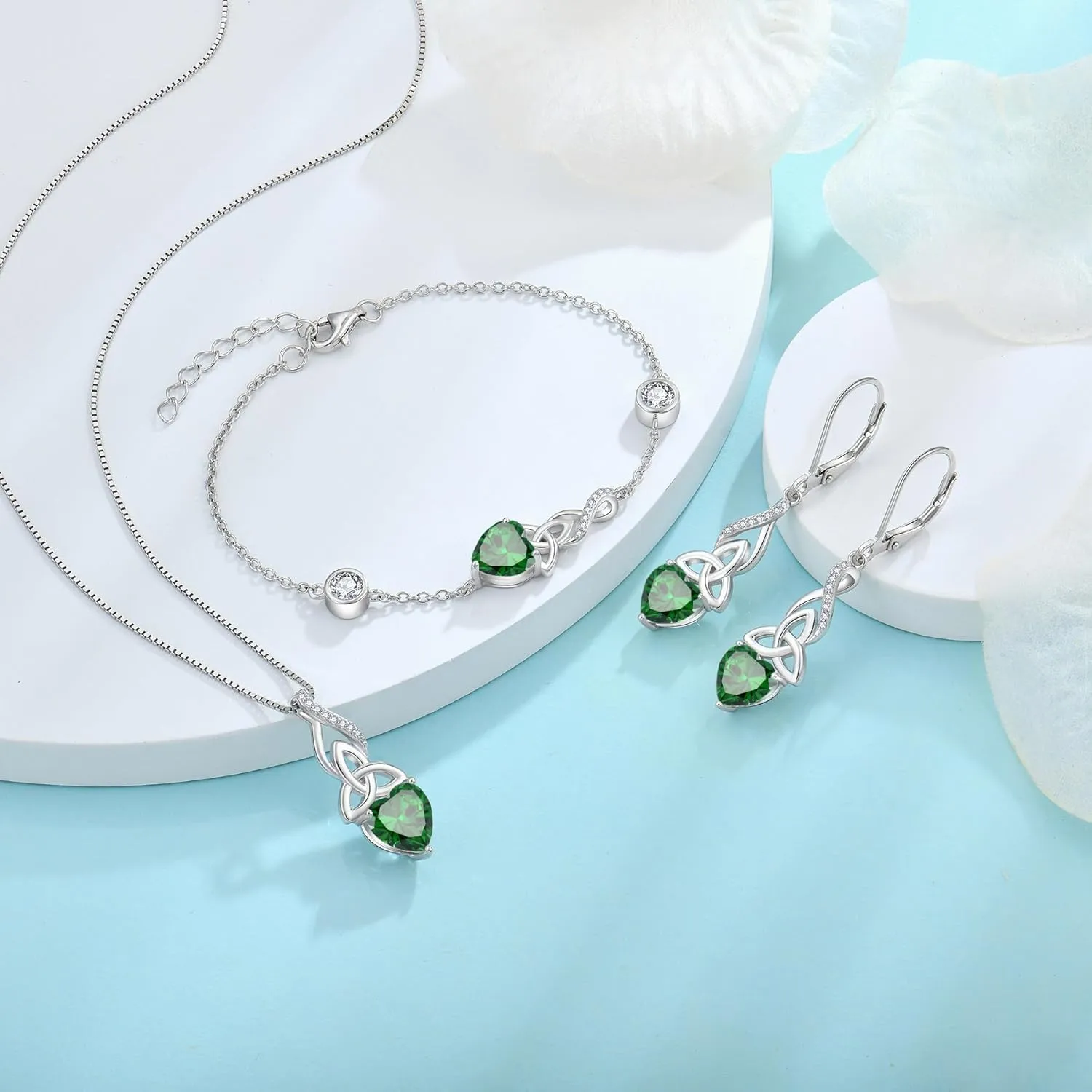Infinity Celtic Knot Earrings for Women 925 Sterling Silver Dangle Drop Leverback Earirngs with Birthstone Irish Good Luck Jewelry Gifts for Her