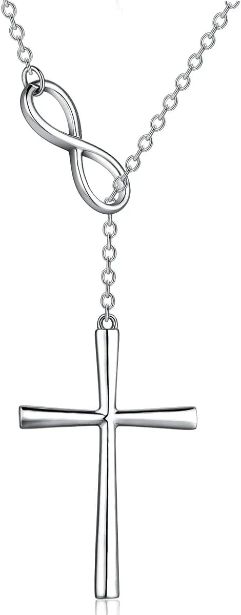 Infinity Cross Necklace 925 Sterling Silver Cubic Zirconia Diamond Cross Necklace Pendant for Women Infinite Cross Jewelry Chain 48cm