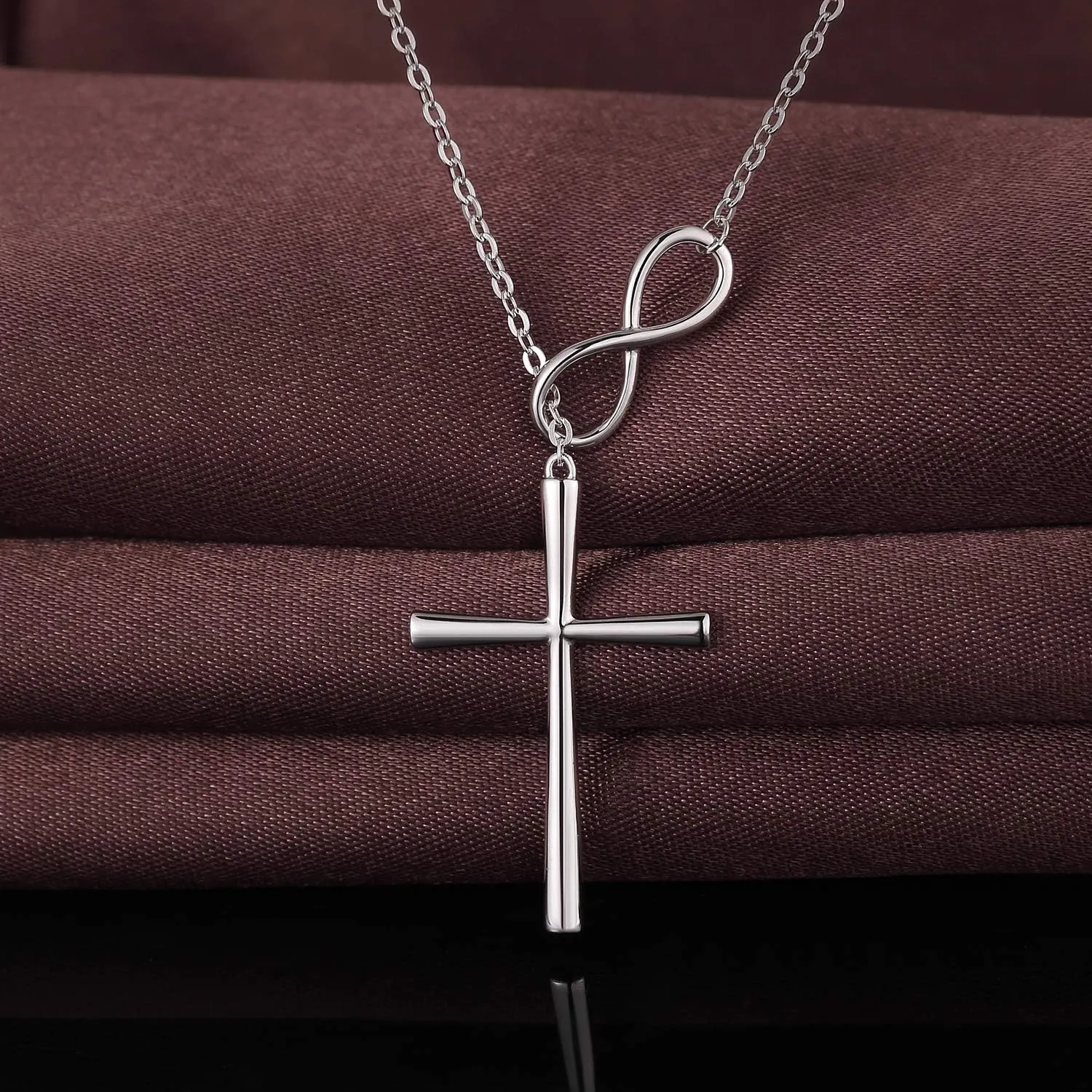 Infinity Cross Necklace 925 Sterling Silver Cubic Zirconia Diamond Cross Necklace Pendant for Women Infinite Cross Jewelry Chain 48cm