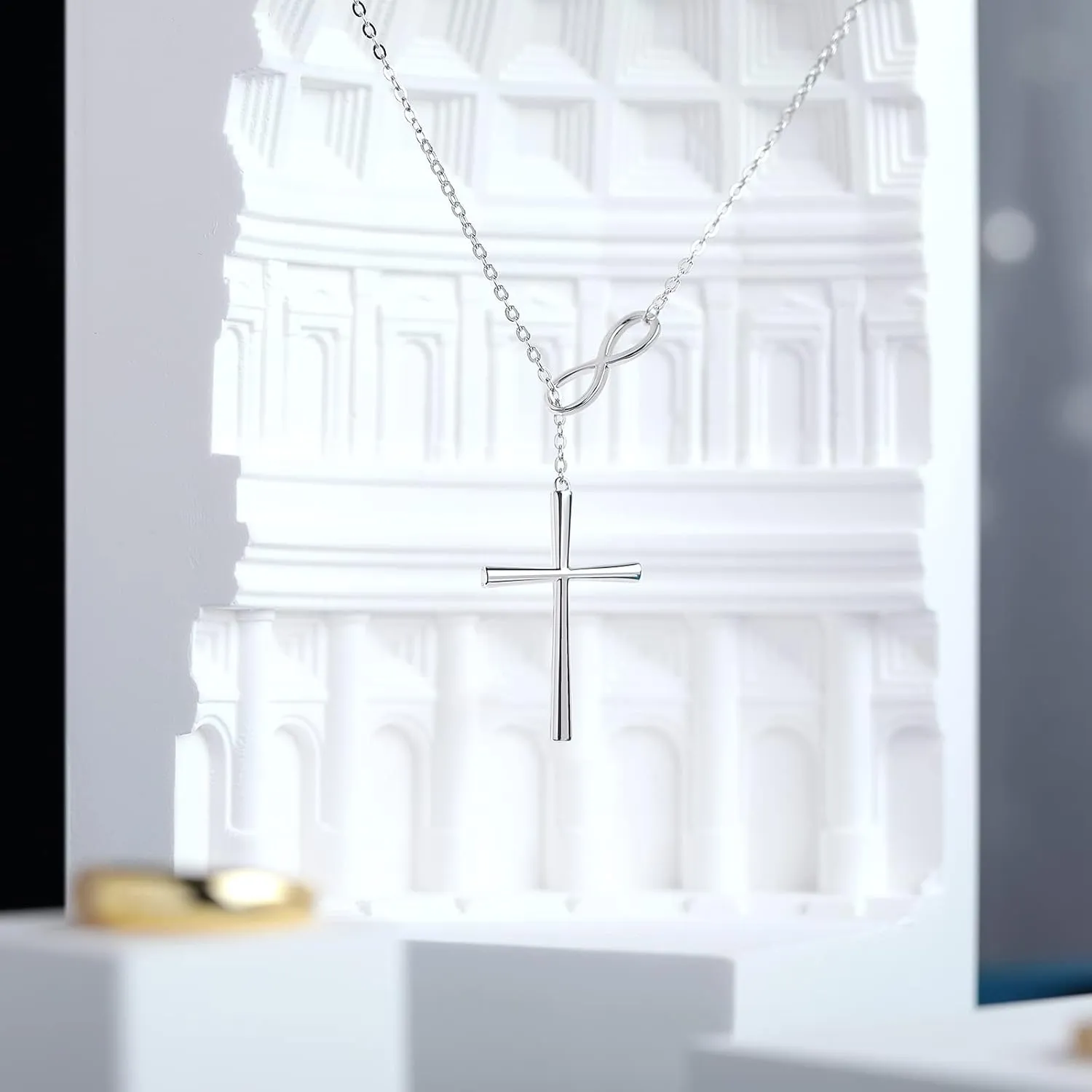 Infinity Cross Necklace 925 Sterling Silver Cubic Zirconia Diamond Cross Necklace Pendant for Women Infinite Cross Jewelry Chain 48cm