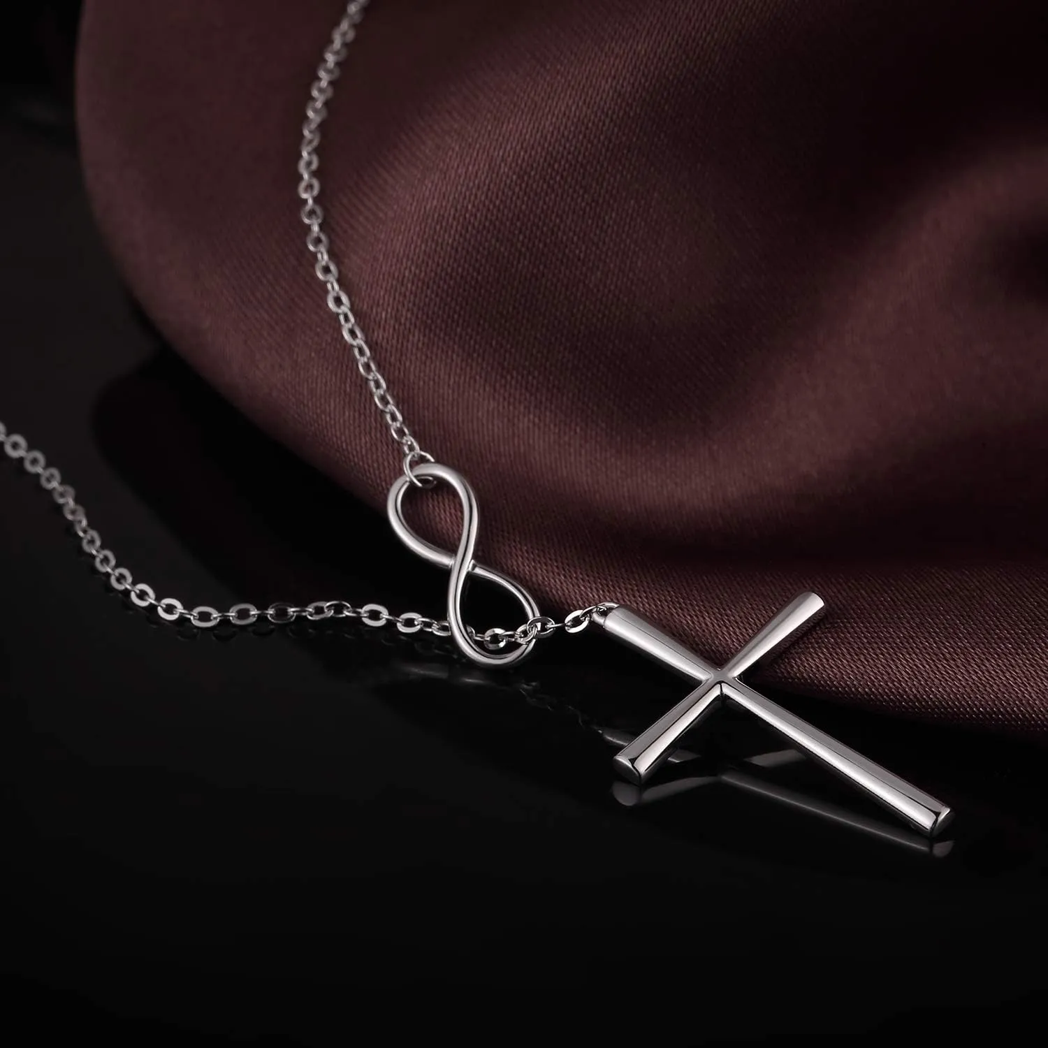 Infinity Cross Necklace 925 Sterling Silver Cubic Zirconia Diamond Cross Necklace Pendant for Women Infinite Cross Jewelry Chain 48cm