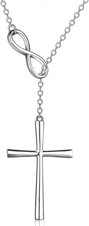 Infinity Cross Necklace 925 Sterling Silver Cubic Zirconia Diamond Cross Necklace Pendant for Women Infinite Cross Jewelry Chain 48cm