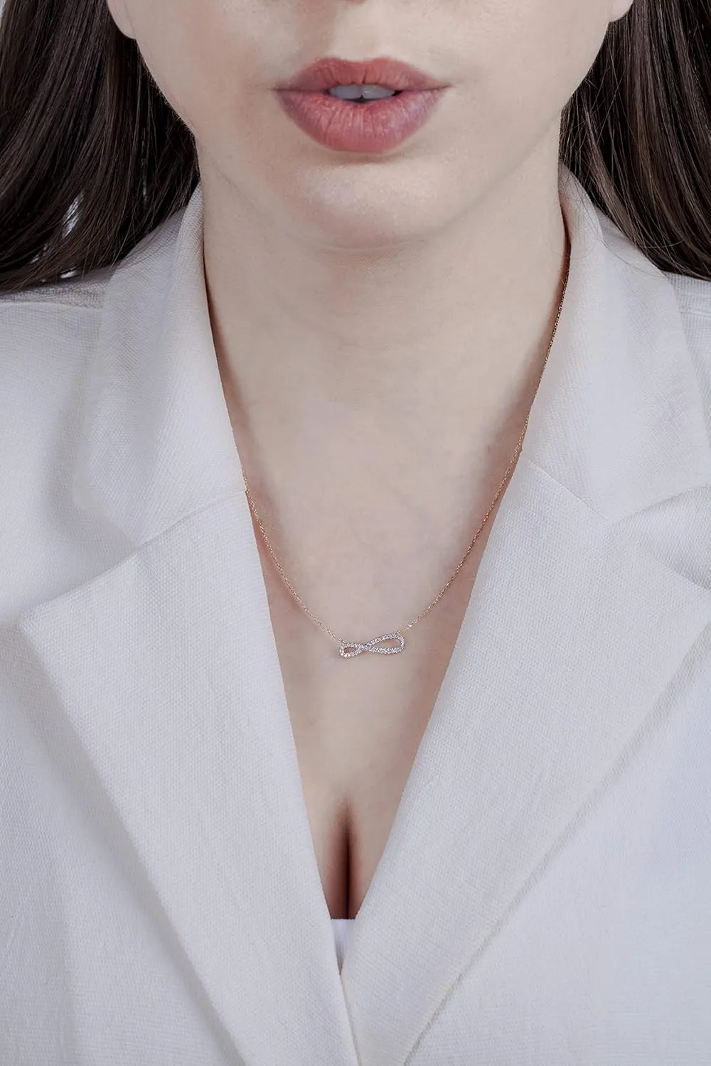 Infinity Diamond Necklace Pendant in Sterling Silver, White Gold, or Yellow Gold - Dancing Diamond Pendant Necklace Gift for Women