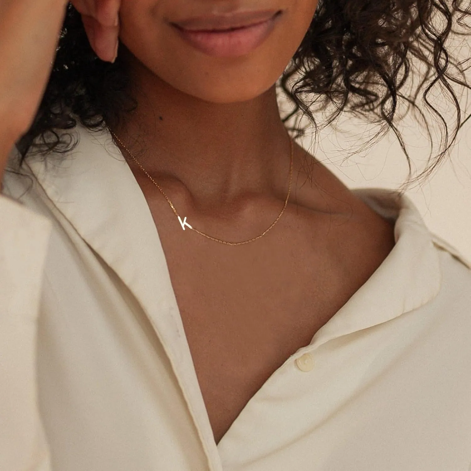 Initial Necklaces for Women, Dainty Gold Letter Necklace 14k Gold Plated Sideways Initial Necklace Cute Name Simple Choker Necklaces for Women Trendy Jewelry Gifts