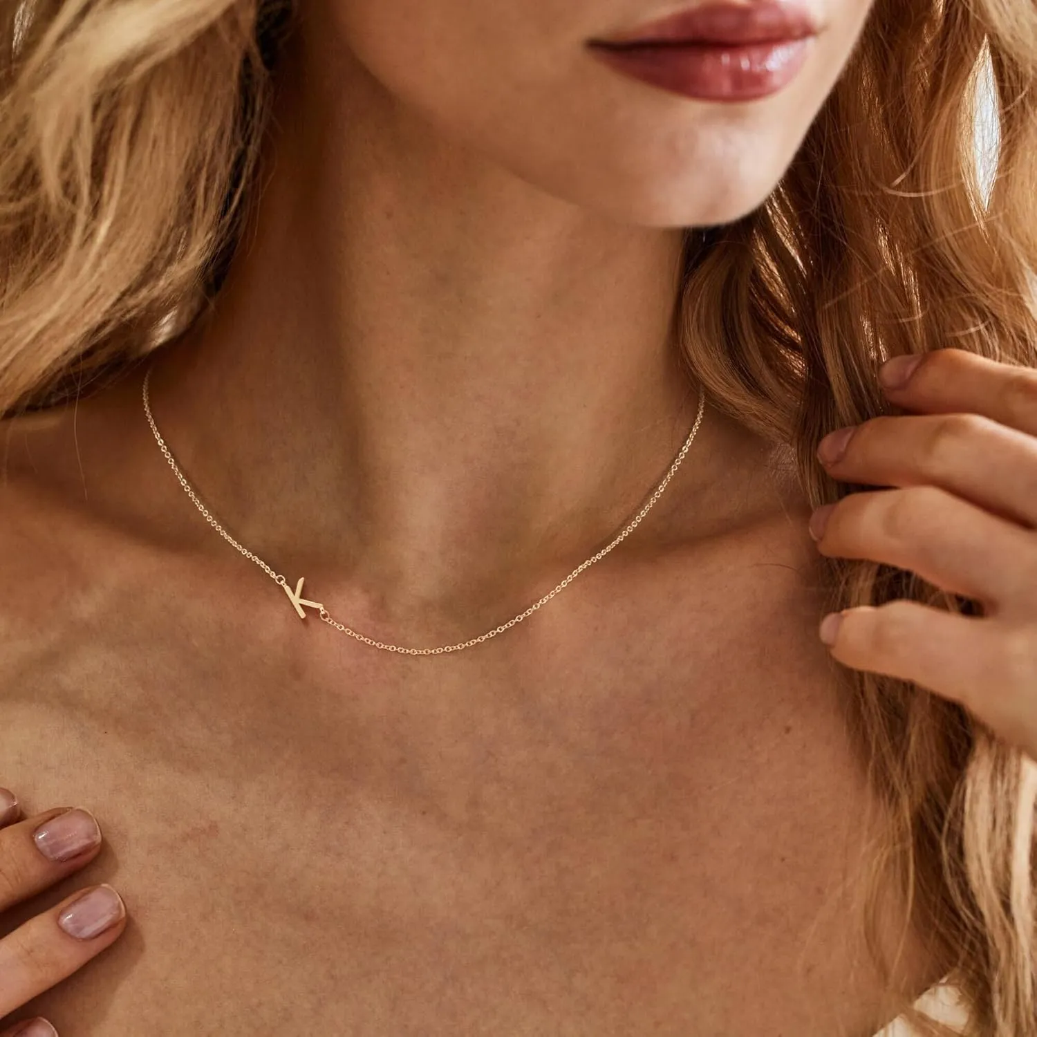 Initial Necklaces for Women, Dainty Gold Letter Necklace 14k Gold Plated Sideways Initial Necklace Cute Name Simple Choker Necklaces for Women Trendy Jewelry Gifts