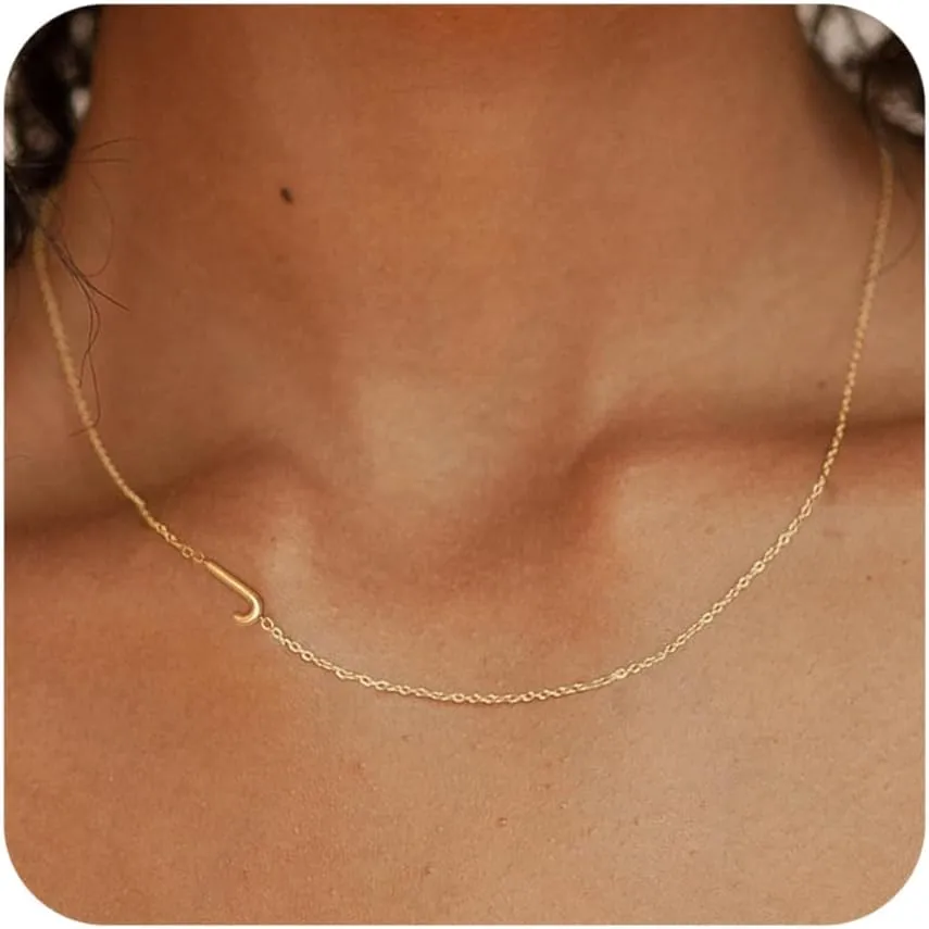 Initial Necklaces for Women Dainty Gold Letter Necklace Sideways Initial Necklace Cute Name Necklace Simple Choker Necklaces for Women Trendy Gold Jewelry Gifts