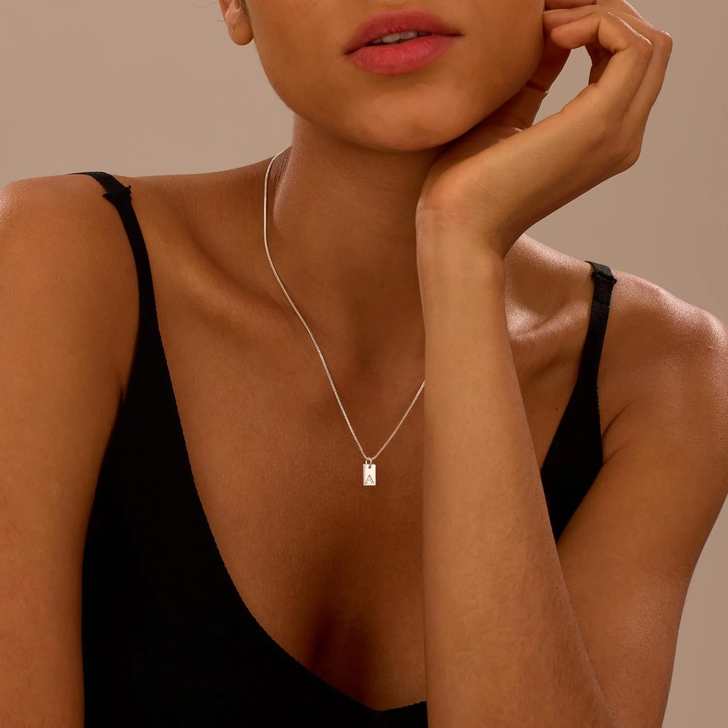 Initial Necklaces for Women Silver Plated Letter Necklace Dainty Silver Name Necklace Personalized Initial Tag Pendant Necklaces for Women Trendy Silver Jewelry