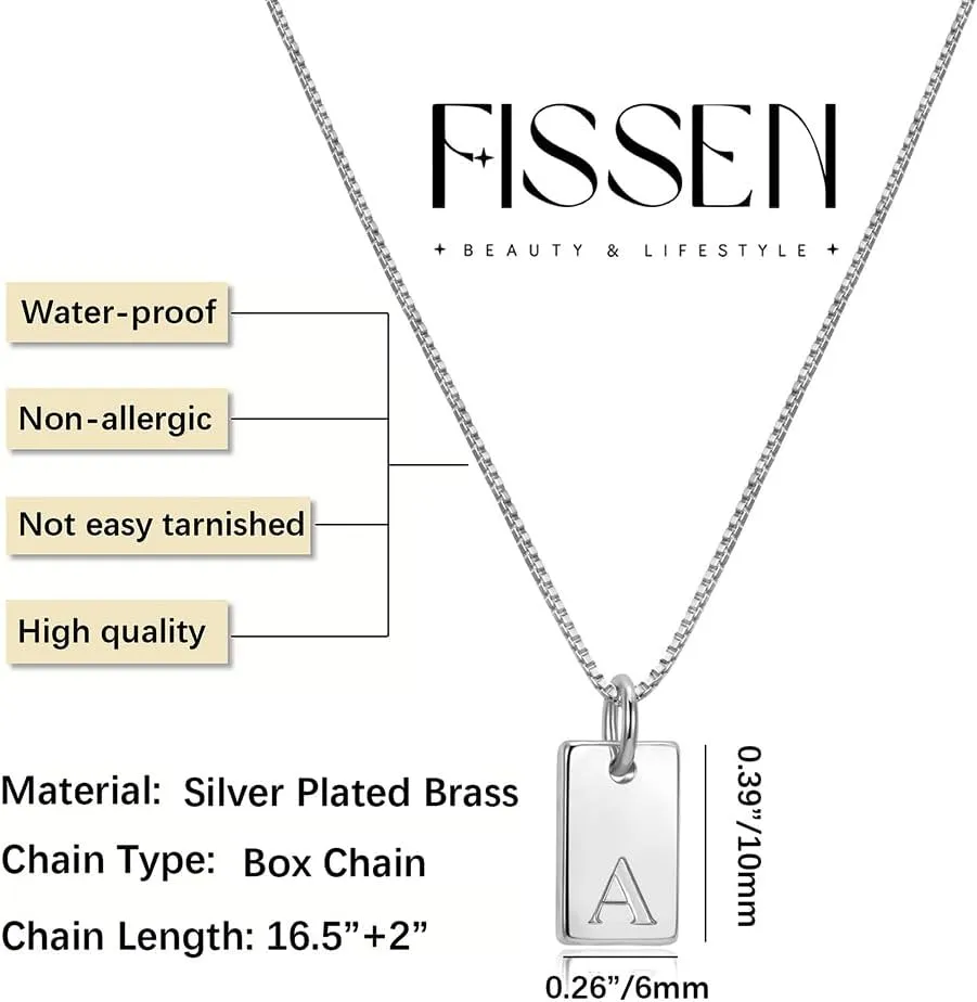 Initial Necklaces for Women Silver Plated Letter Necklace Dainty Silver Name Necklace Personalized Initial Tag Pendant Necklaces for Women Trendy Silver Jewelry