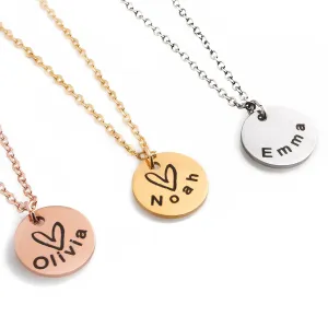 Ink Filled Name Necklace with symbol Cute Name Necklace 16K Plated Gold Rose Gold Silver Ink Filled disc Charm Christmas Bridesmaids gifts