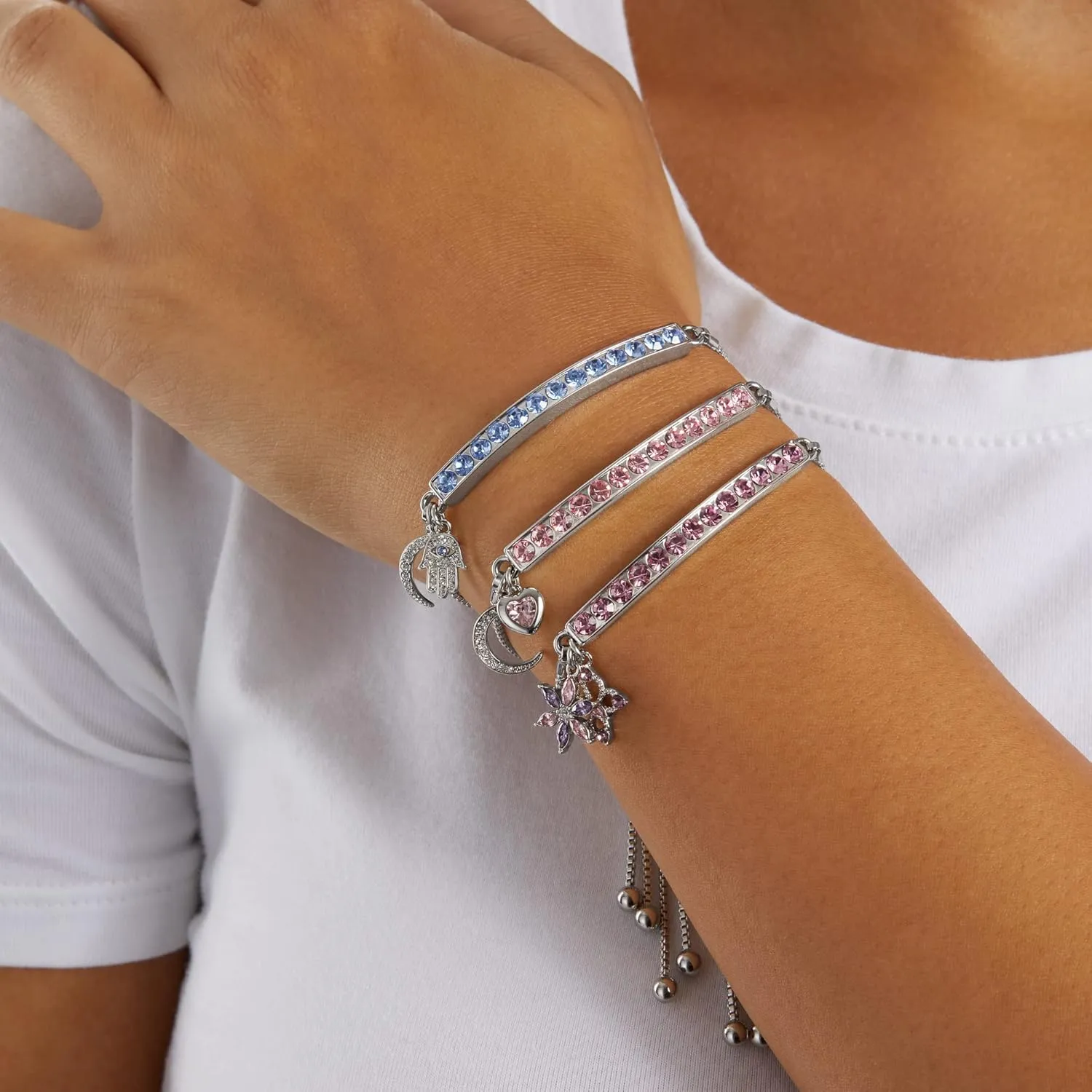 INSPIRED VOICES Sterling Silver Plated Charm Bracelets for Women - Easy Adjustable Bracelets