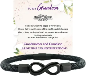 Inspiringjewel To My Son, Infinity Leather Bracelet Grandson Gifts from Mother Grandmother Unbreakable Bond Forever Linked Together Bracelets Birthday Christmas Inspirational Gifts for Men Son Grandson