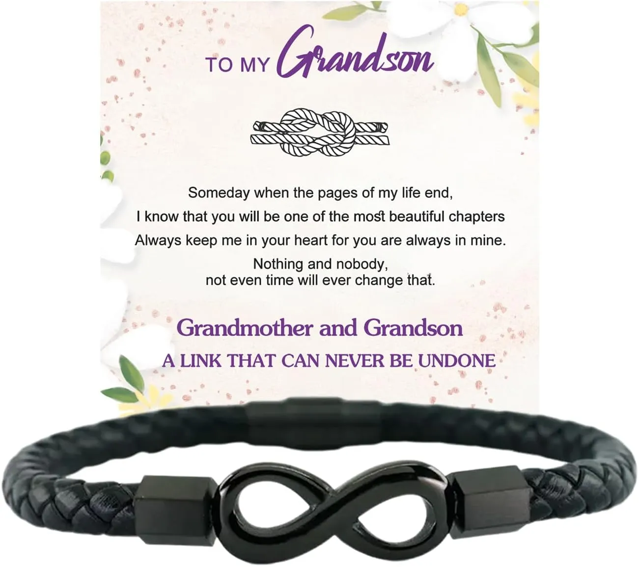 Inspiringjewel To My Son, Infinity Leather Bracelet Grandson Gifts from Mother Grandmother Unbreakable Bond Forever Linked Together Bracelets Birthday Christmas Inspirational Gifts for Men Son Grandson