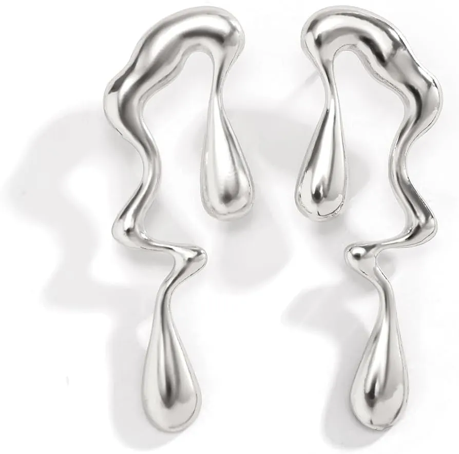 Irregular Waterdrop Earrings for Women Liquid Metal Earrings Thick Hypoallergenic Dangle Earrings Gold Statement Earrings Jewelry Gifts