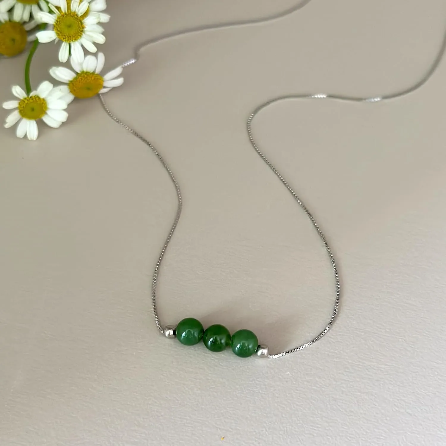 Jade Necklace Stocking Stuffers for Women Dainty 925 Sterling Silver Choker Green Necklaces Handmade Crystal Beads Necklaces Jewelry as Gifts for Women