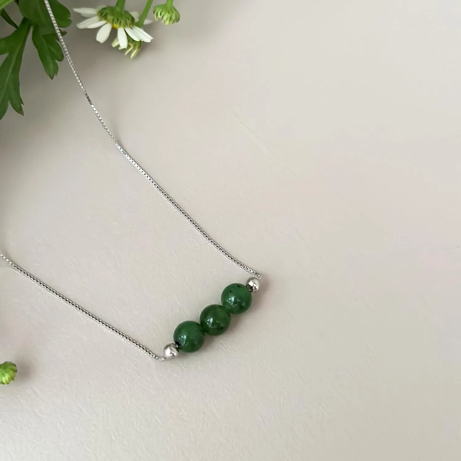 Jade Necklace Stocking Stuffers for Women Dainty 925 Sterling Silver Choker Green Necklaces Handmade Crystal Beads Necklaces Jewelry as Gifts for Women