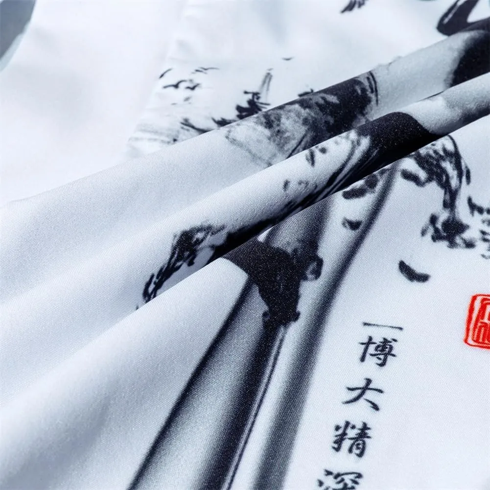 Japanese Kimonos Cardigan for Men Women Chinese Traditional Yinyang Kungfu Yukata Jacket Short Sleeve Shirt Robe