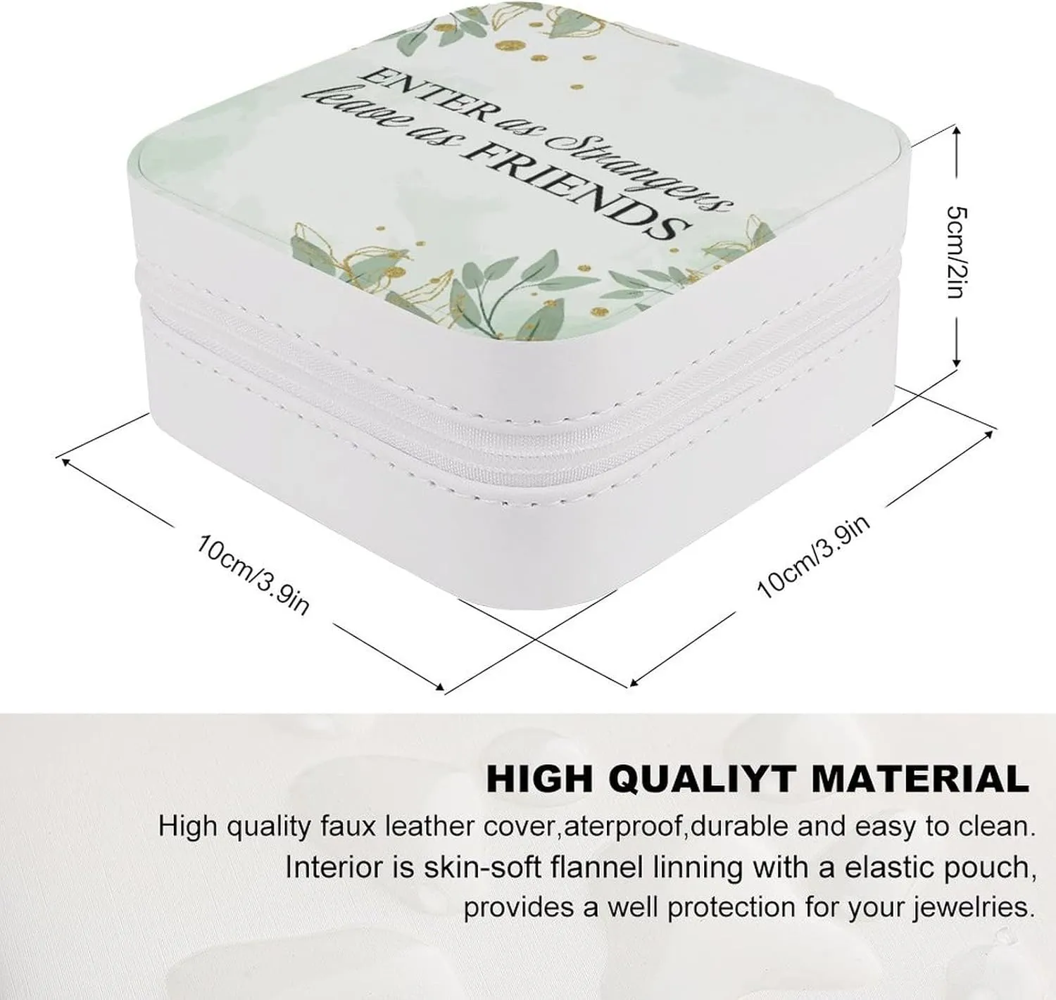 Jewelry Box, PU Small Portable Travel Case, Organizer Display Storage Holder Box for Rings, Earrings, Necklaces, Bracelets Enter As Strangers, Leave As Friends