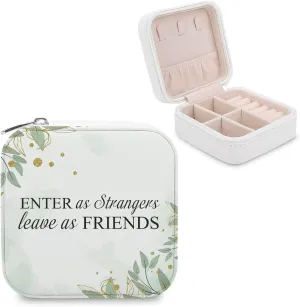 Jewelry Box, PU Small Portable Travel Case, Organizer Display Storage Holder Box for Rings, Earrings, Necklaces, Bracelets Enter As Strangers, Leave As Friends