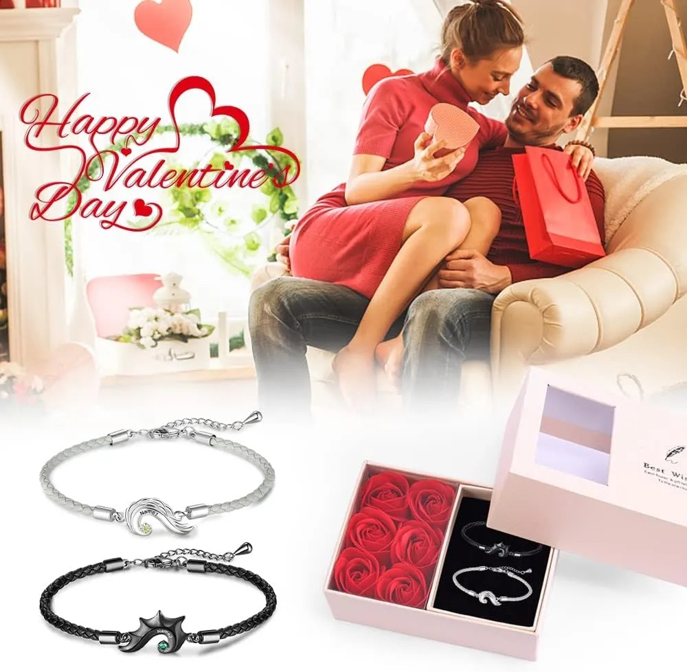 Jewelstruck Couples Bracelets for Him and Hers Personalized Matching Bracelets for Couples Boyfriend and Girlfriend Birthday Anniversary Christmas Sweet Relationship Custom Bracelets for Couples