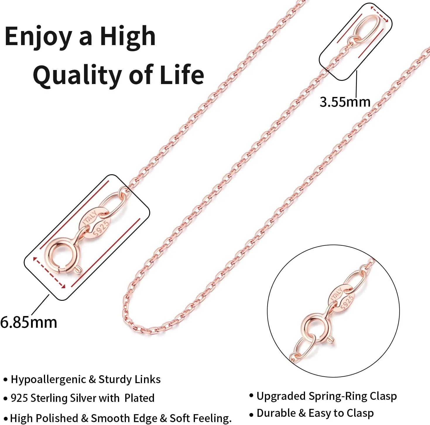 Jewlpire Italian 1.3mm Cable Chain 925 Sterling Silver Chain Necklace for Women, 18k Over Gold Chain for Women Jewelry for Woman 14 16 17 18 20 22 24 Inch