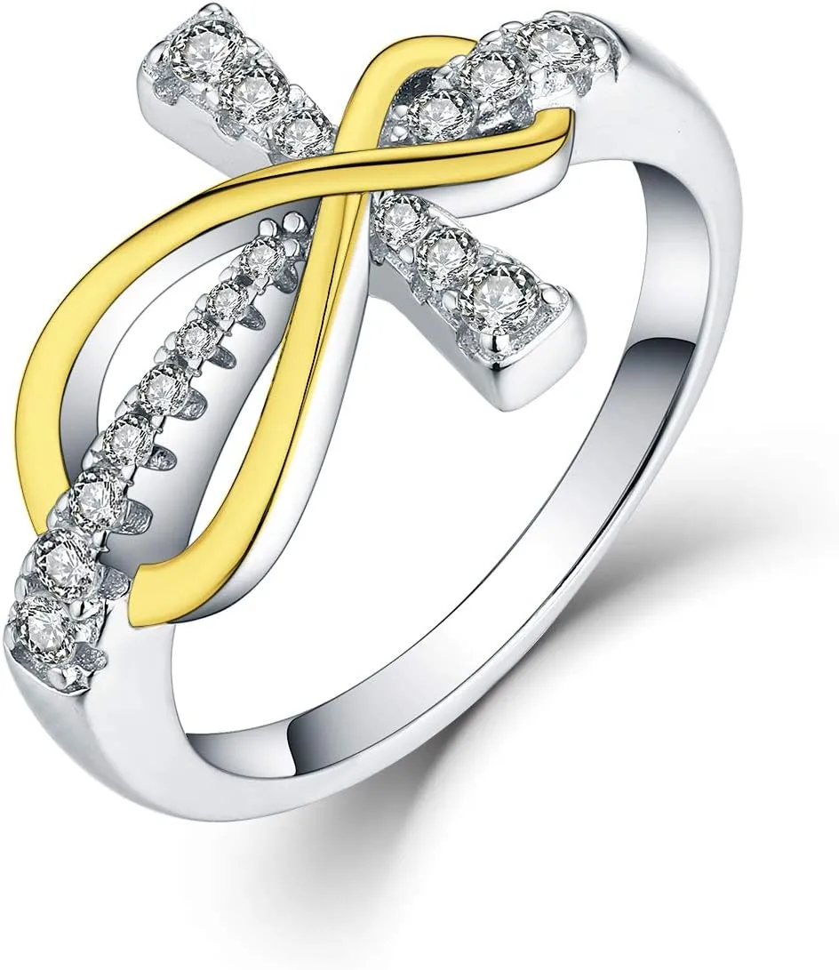 JO WISDOM 925 Sterling Silver Cubic Zirconia Cross Infinity Ring