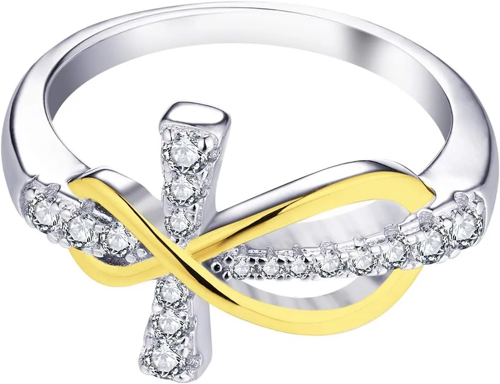 JO WISDOM 925 Sterling Silver Cubic Zirconia Cross Infinity Ring
