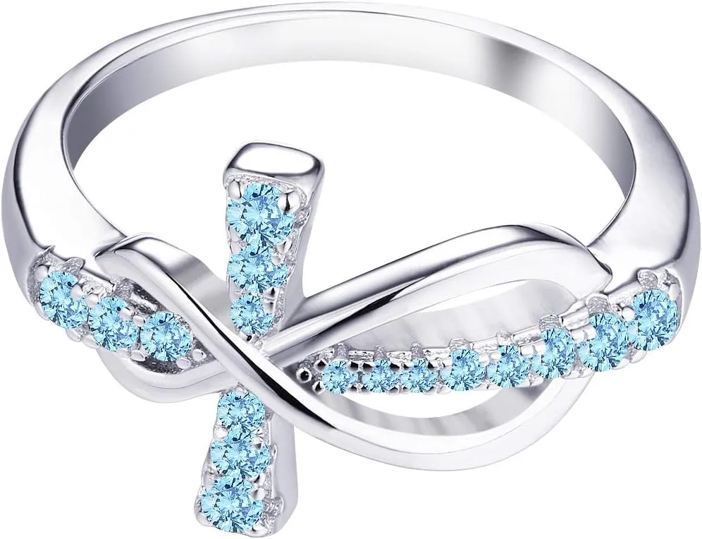 JO WISDOM 925 Sterling Silver Cubic Zirconia Cross Infinity Ring