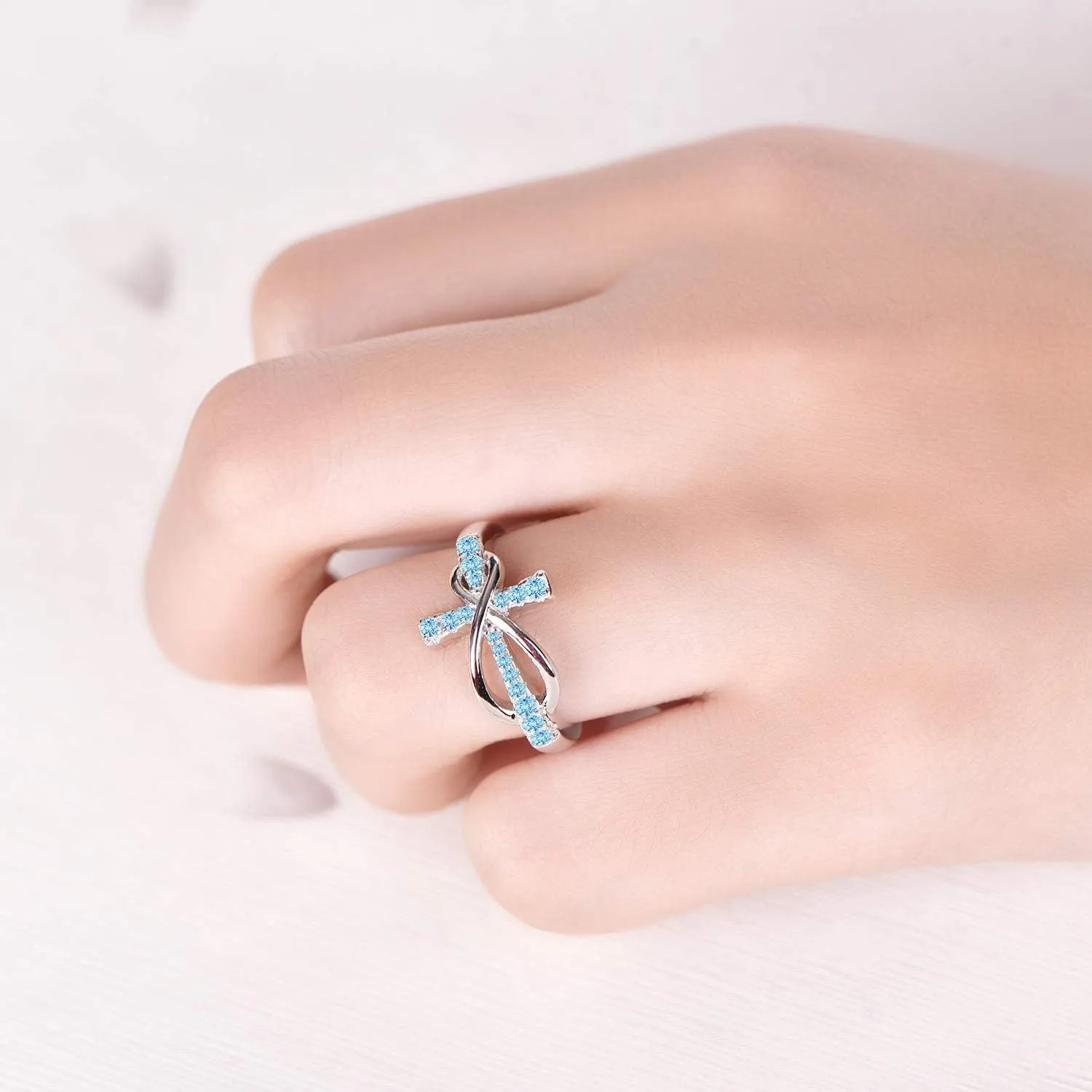 JO WISDOM 925 Sterling Silver Cubic Zirconia Cross Infinity Ring