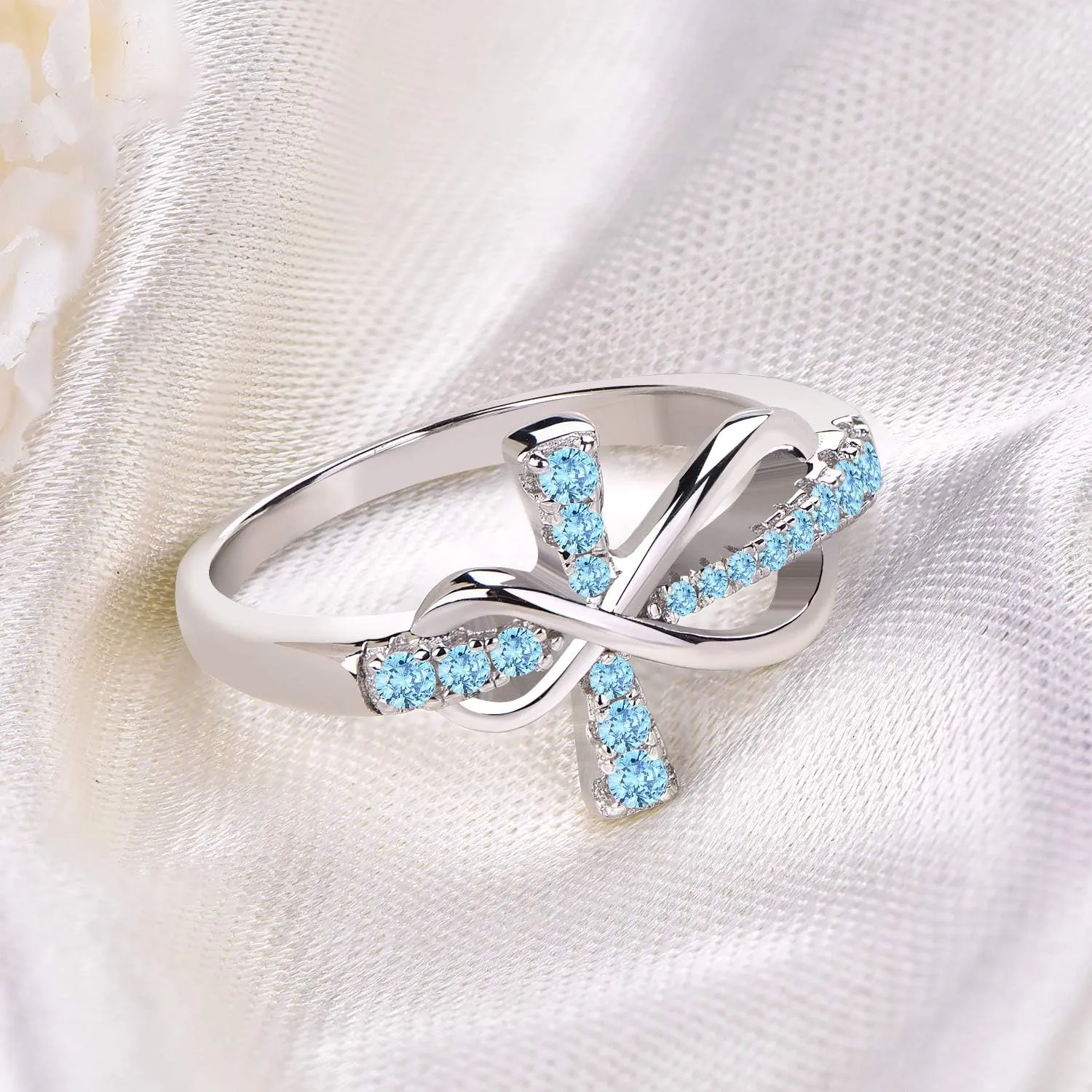 JO WISDOM 925 Sterling Silver Cubic Zirconia Cross Infinity Ring