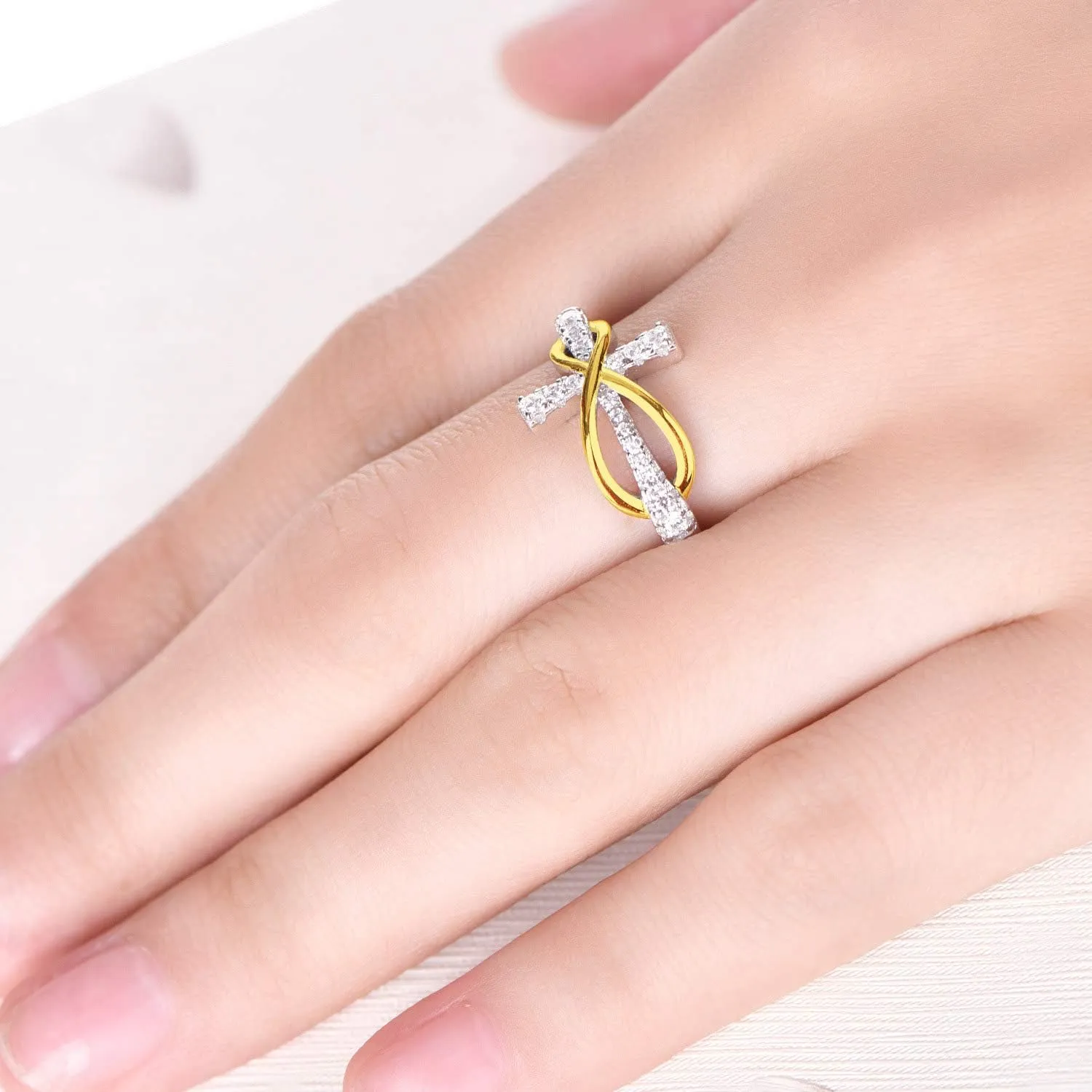 JO WISDOM 925 Sterling Silver Cubic Zirconia Cross Infinity Ring