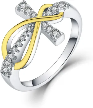 JO WISDOM 925 Sterling Silver Cubic Zirconia Cross Infinity Ring