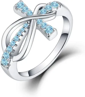 JO WISDOM 925 Sterling Silver Cubic Zirconia Cross Infinity Ring