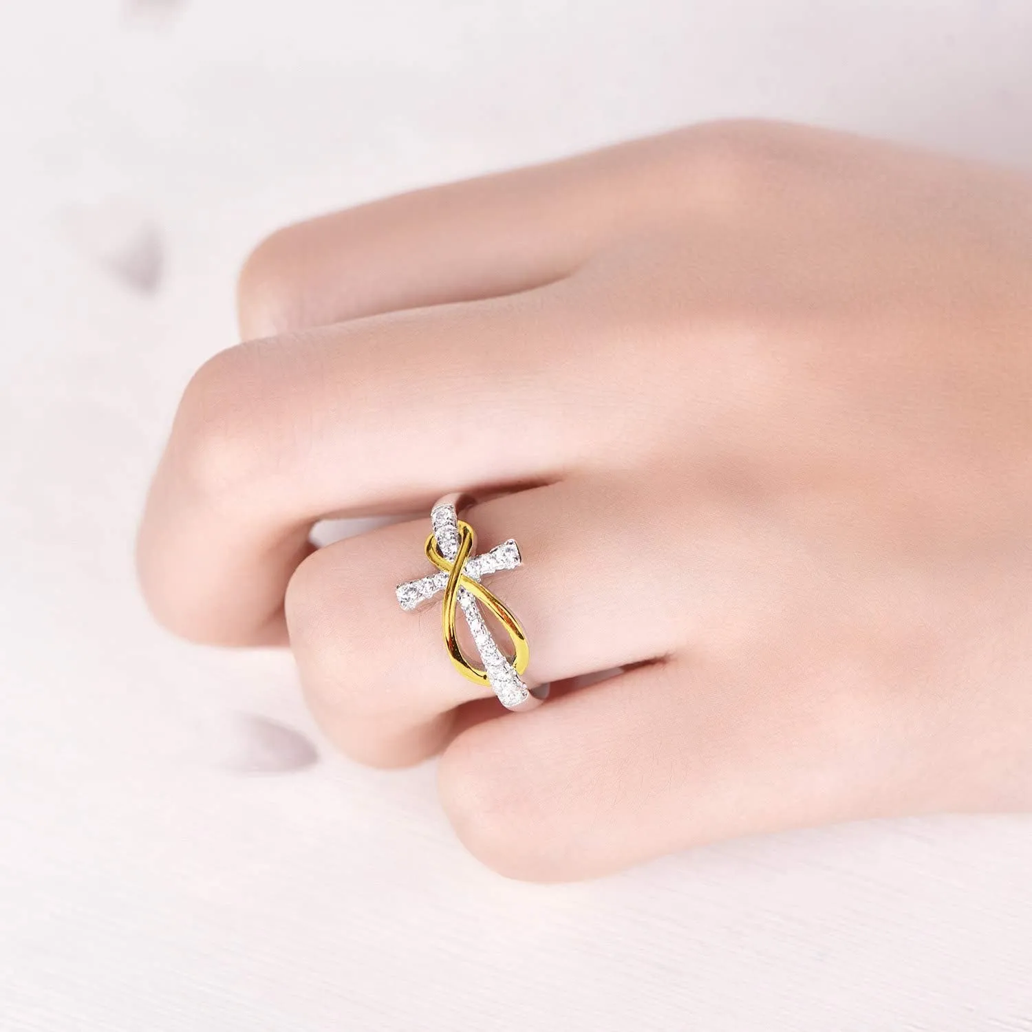 JO WISDOM 925 Sterling Silver Cubic Zirconia Cross Infinity Ring
