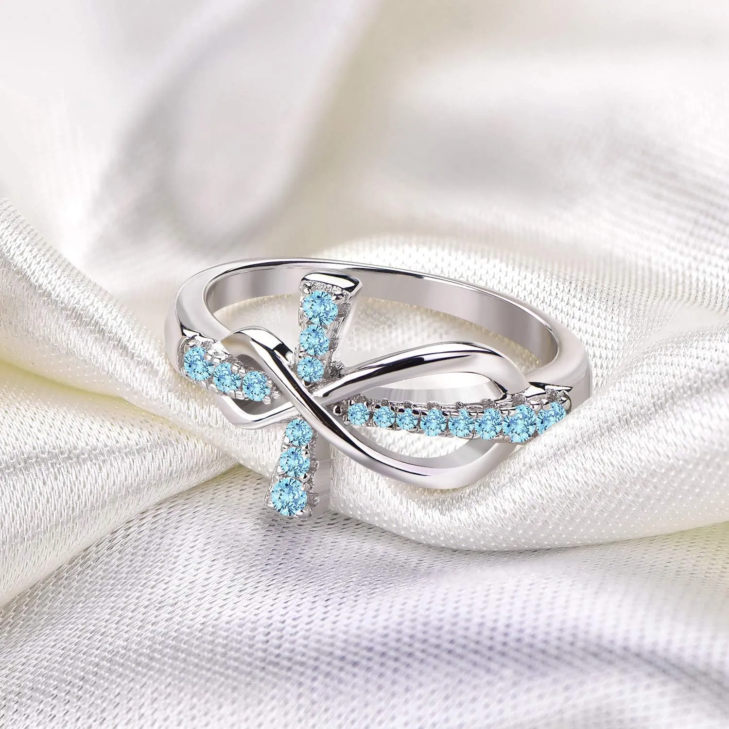 JO WISDOM 925 Sterling Silver Cubic Zirconia Cross Infinity Ring