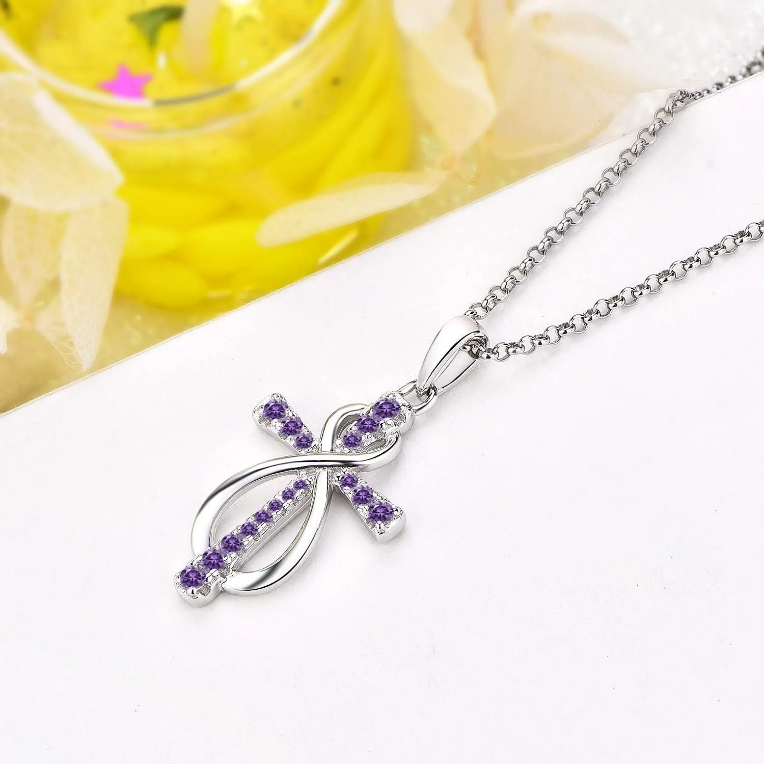 JO WISDOM Women Infinity Cross Necklace,925 Sterling Silver Cubic Zirconia Crucifix Cross Infinity Pendant Necklaces,Jewelry for Women