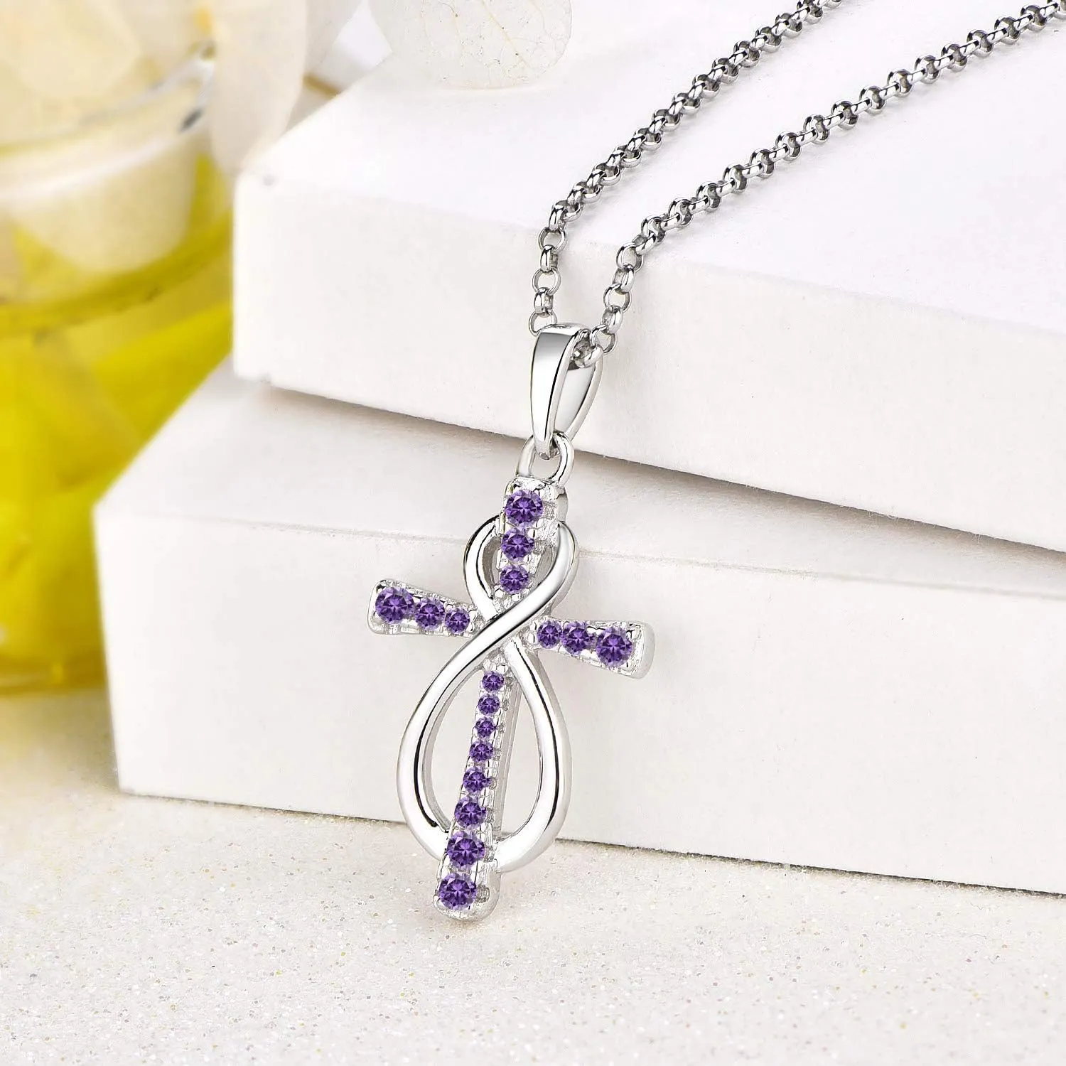 JO WISDOM Women Infinity Cross Necklace,925 Sterling Silver Cubic Zirconia Crucifix Cross Infinity Pendant Necklaces,Jewelry for Women