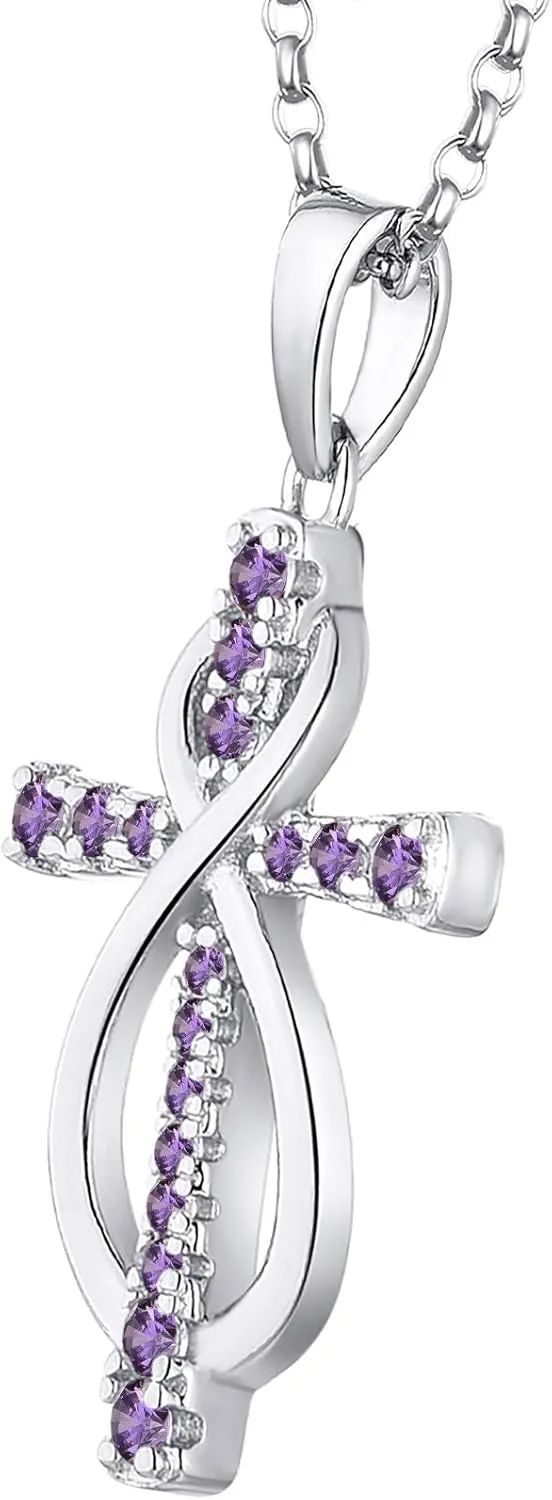 JO WISDOM Women Infinity Cross Necklace,925 Sterling Silver Cubic Zirconia Crucifix Cross Infinity Pendant Necklaces,Jewelry for Women
