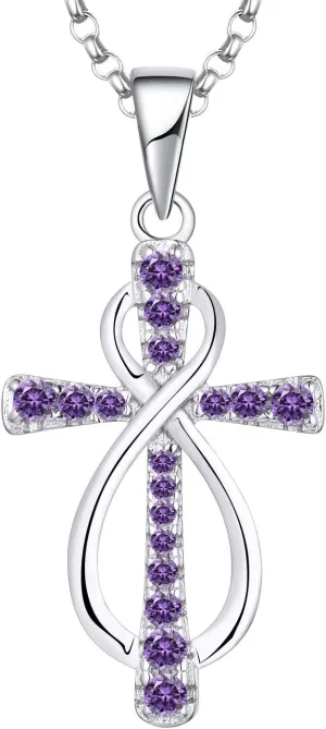 JO WISDOM Women Infinity Cross Necklace,925 Sterling Silver Cubic Zirconia Crucifix Cross Infinity Pendant Necklaces,Jewelry for Women