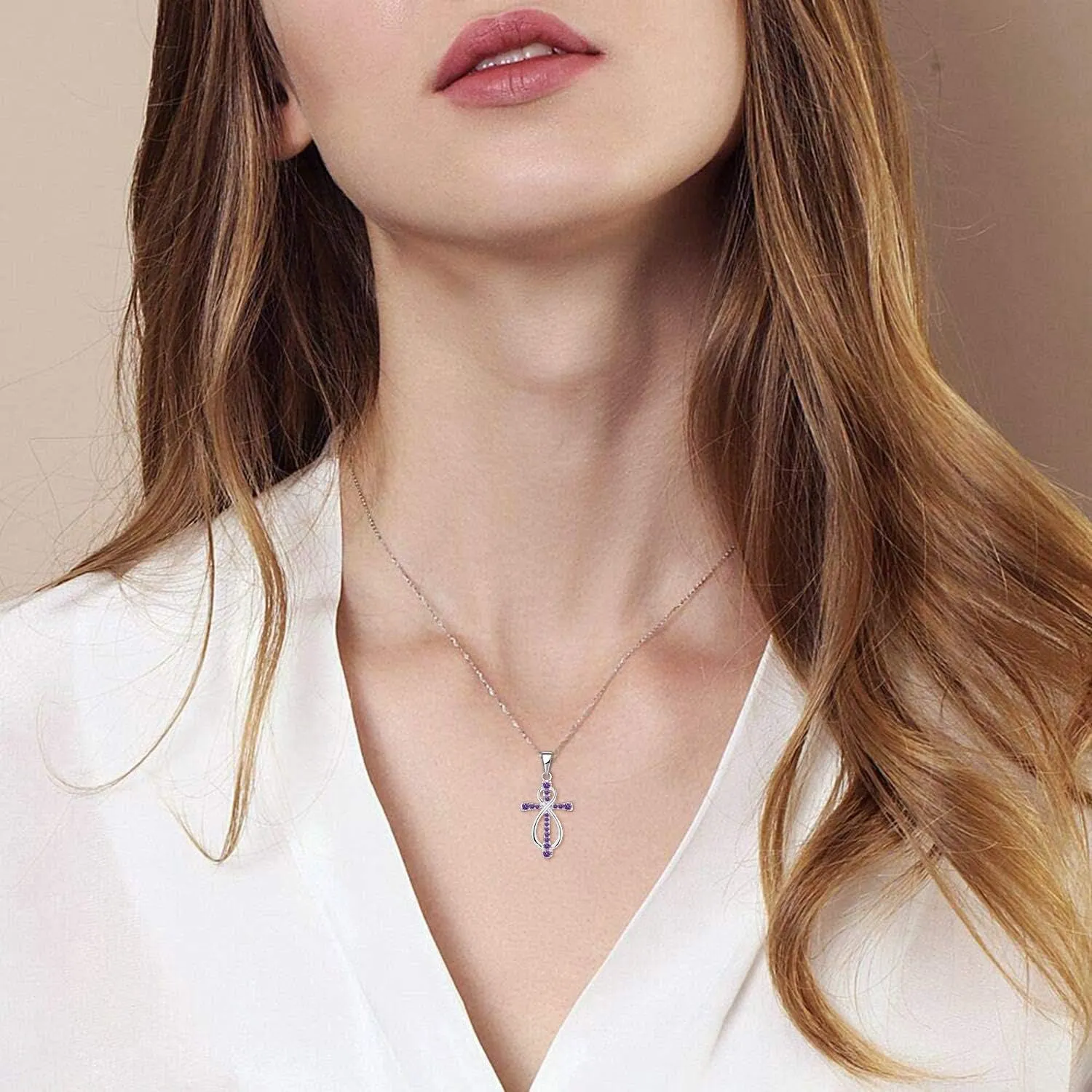 JO WISDOM Women Infinity Cross Necklace,925 Sterling Silver Cubic Zirconia Crucifix Cross Infinity Pendant Necklaces,Jewelry for Women
