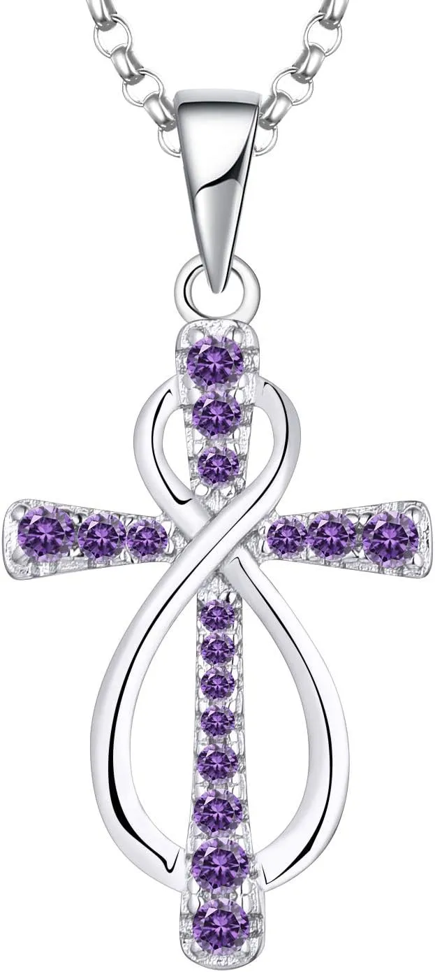 JO WISDOM Women Infinity Cross Necklace,925 Sterling Silver Cubic Zirconia Crucifix Cross Infinity Pendant Necklaces,Jewelry for Women