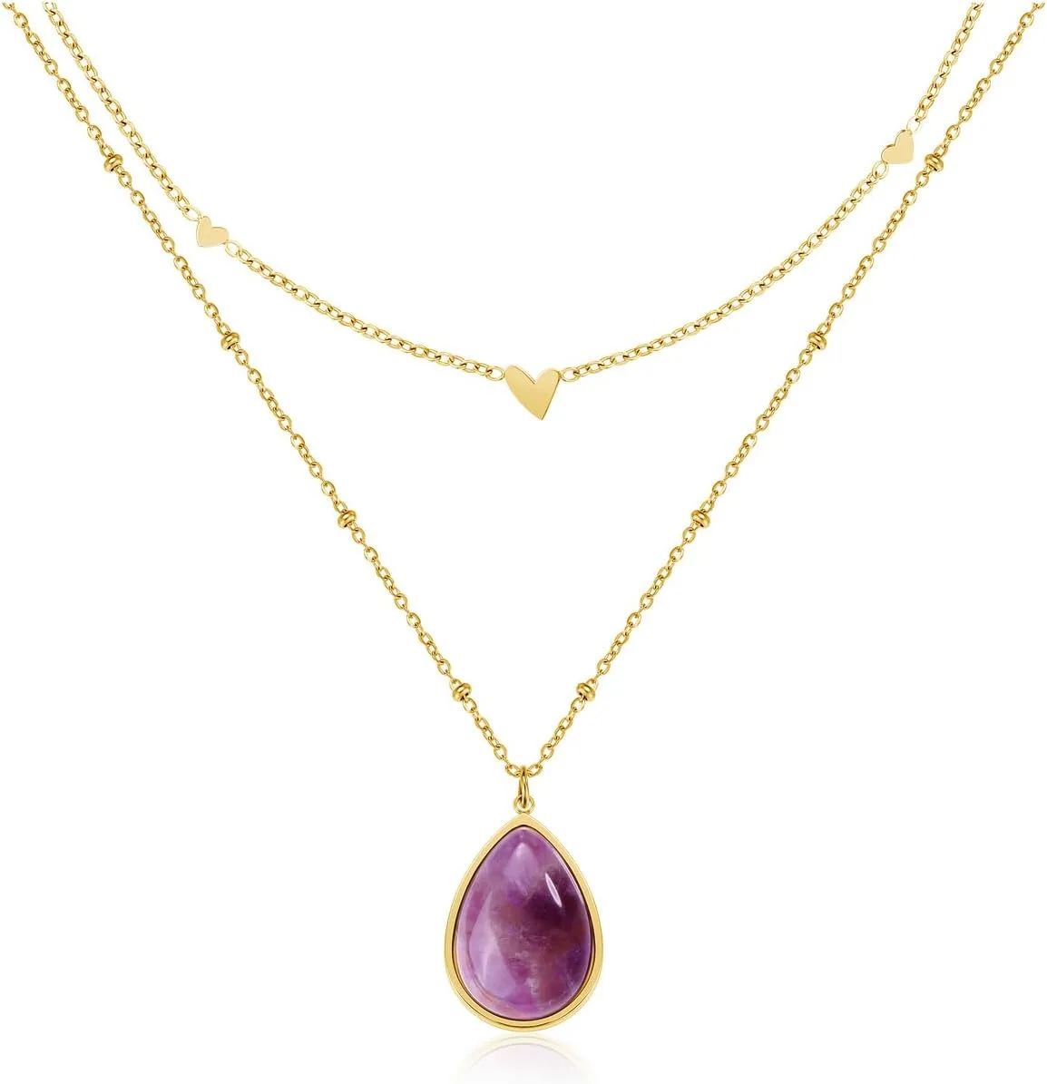 Jovivi Amethyst Crystal Necklace for Women Men Teardrop Natural Healing Crystals Stone Pendant Necklace February Birthstone Gemstone Jewelry