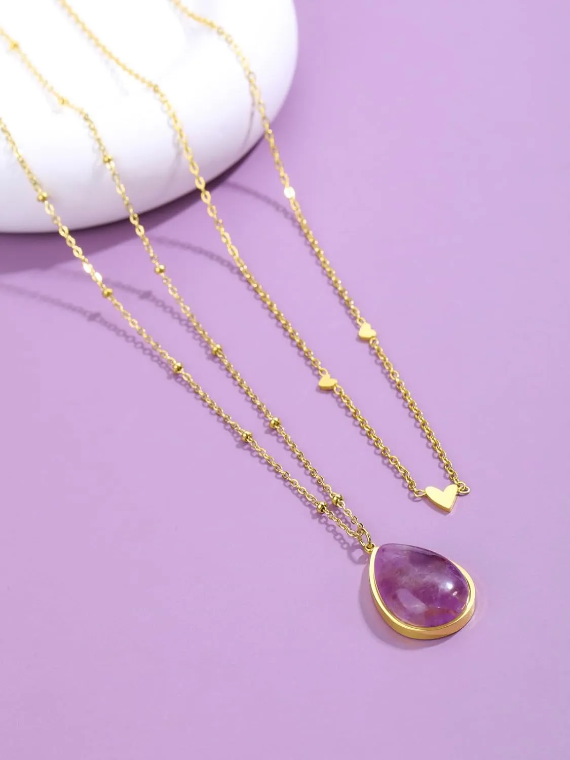 Jovivi Amethyst Crystal Necklace for Women Men Teardrop Natural Healing Crystals Stone Pendant Necklace February Birthstone Gemstone Jewelry