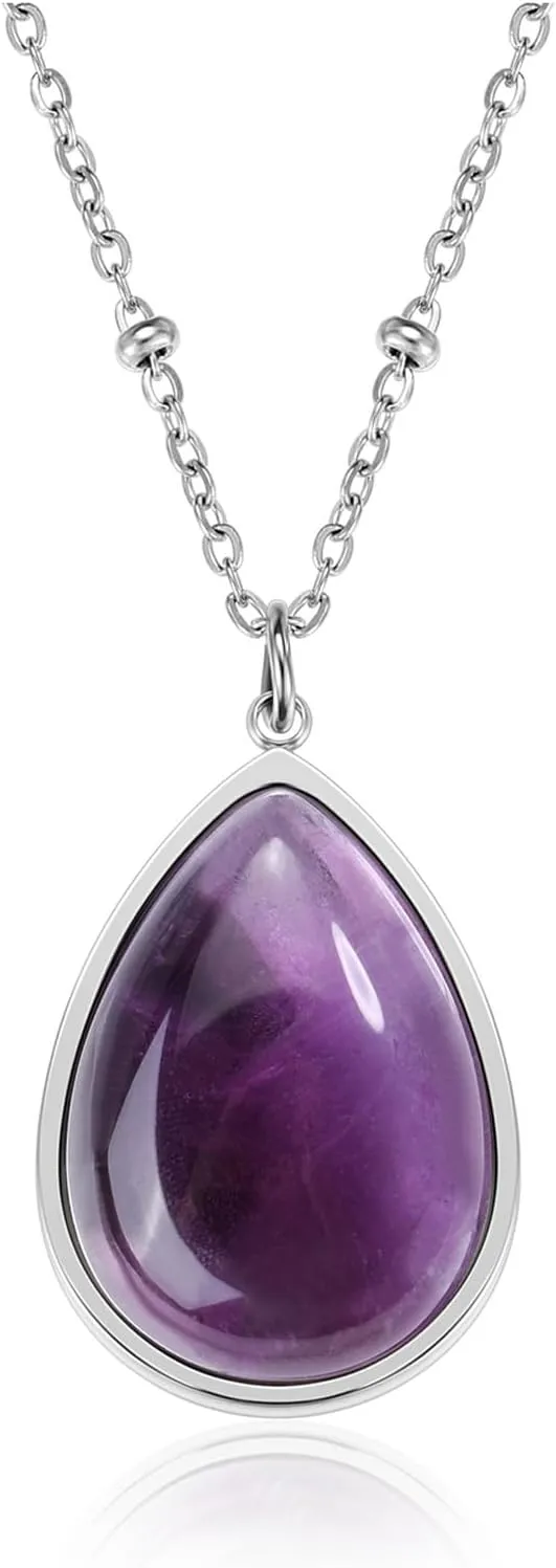 Jovivi Amethyst Crystal Necklace for Women Men Teardrop Natural Healing Crystals Stone Pendant Necklace February Birthstone Gemstone Jewelry