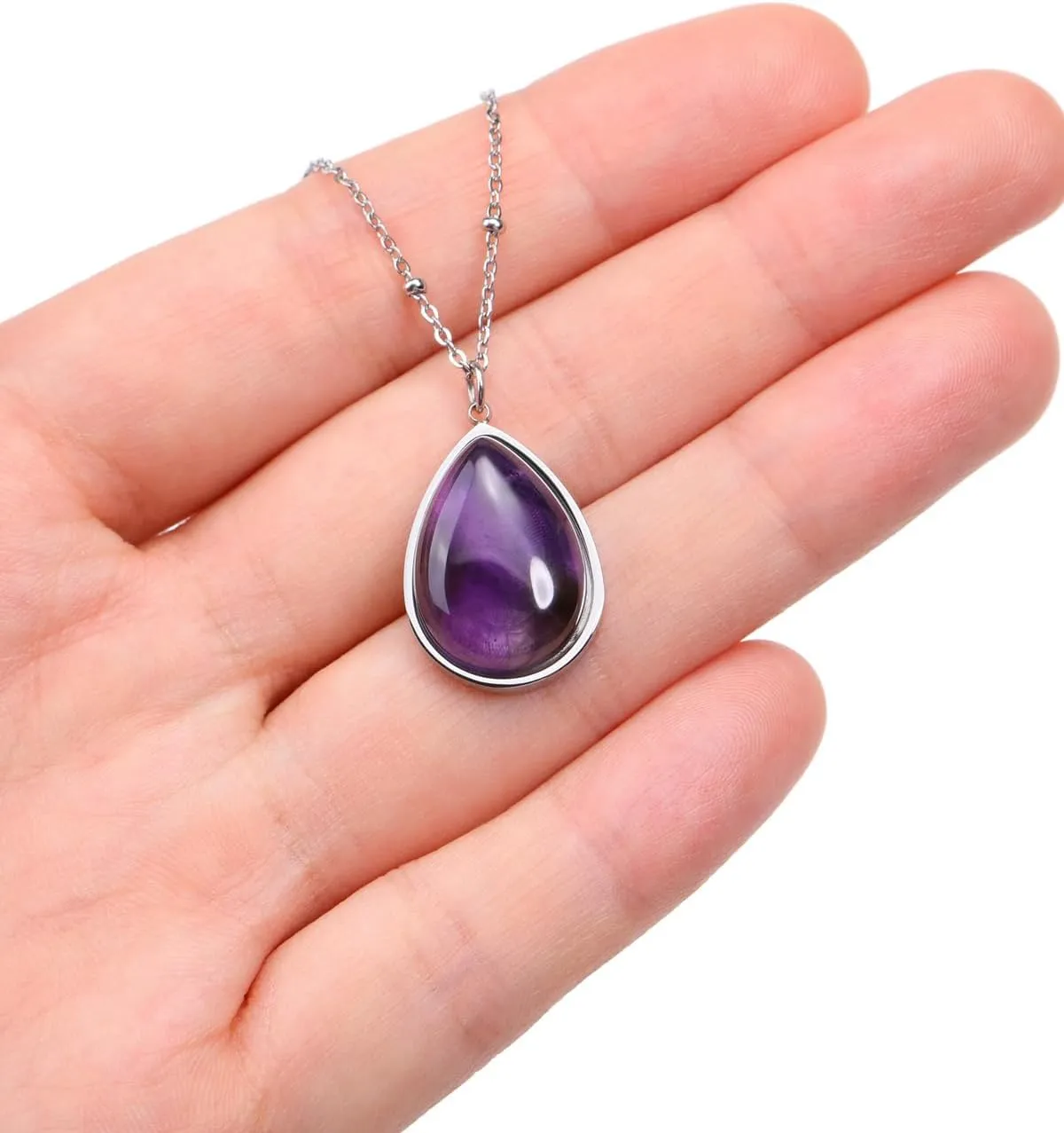 Jovivi Amethyst Crystal Necklace for Women Men Teardrop Natural Healing Crystals Stone Pendant Necklace February Birthstone Gemstone Jewelry