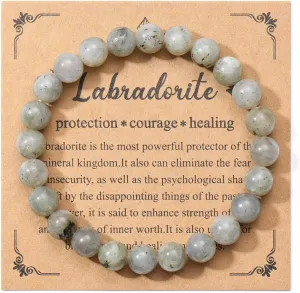 Jovivi Crystal Bracelets for Women Men - 8mm Handmade Natural Semi Precious Gemstone Beaded Bracelets, Round Stone Beads Stretch Bracelet, Healing Yoga Bracelets Jewelry Gifts