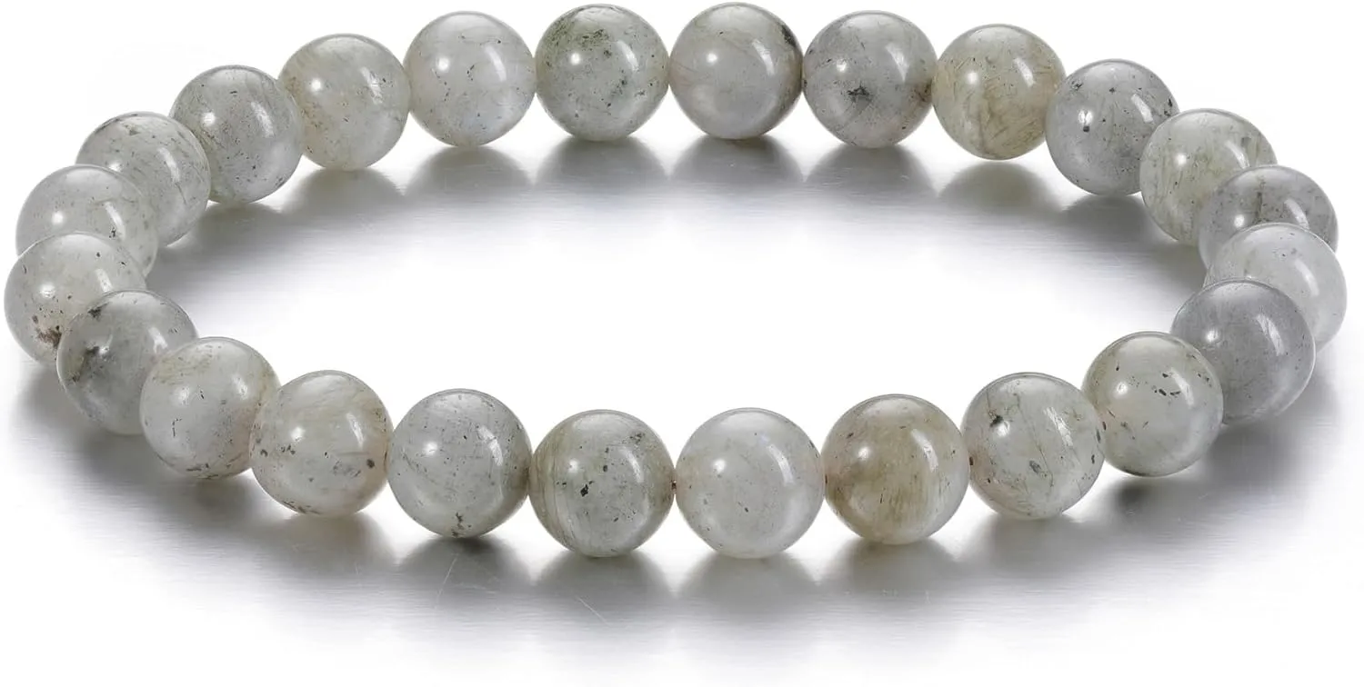 Jovivi Crystal Bracelets for Women Men - 8mm Handmade Natural Semi Precious Gemstone Beaded Bracelets, Round Stone Beads Stretch Bracelet, Healing Yoga Bracelets Jewelry Gifts