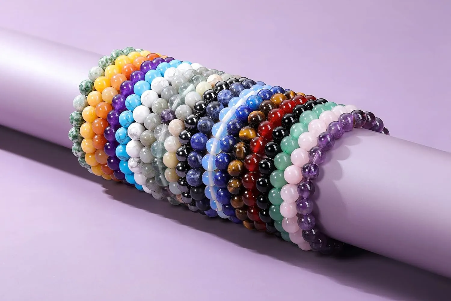 Jovivi Crystal Bracelets for Women Men - 8mm Handmade Natural Semi Precious Gemstone Beaded Bracelets, Round Stone Beads Stretch Bracelet, Healing Yoga Bracelets Jewelry Gifts